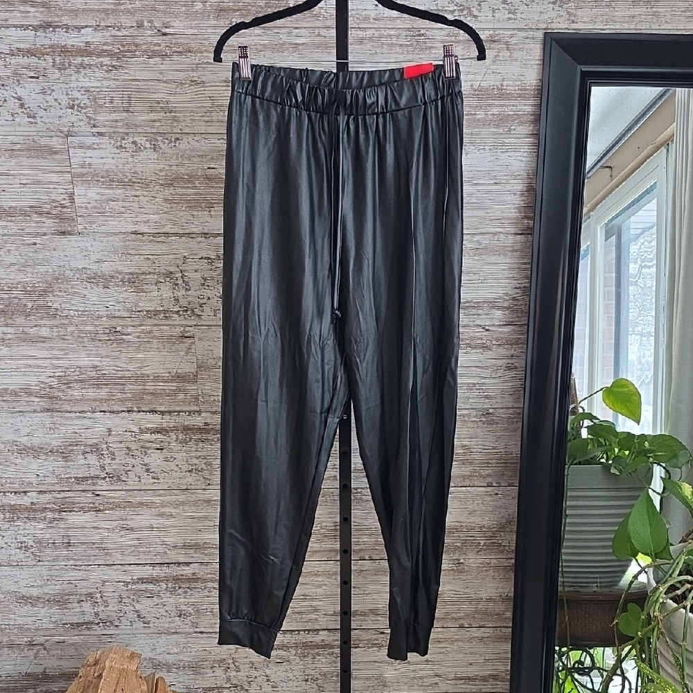 Roma Concept The PU Jogger Black Faux Leather Leggings Womens Size Large NWT